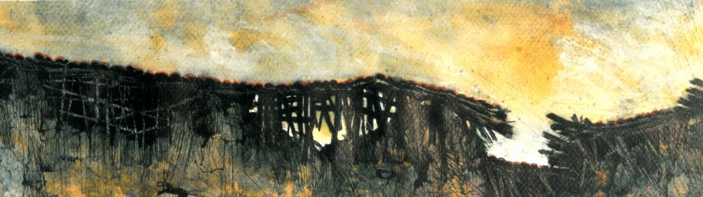 Dachlandschaft Canale, Tusche, Farbstift, 1996