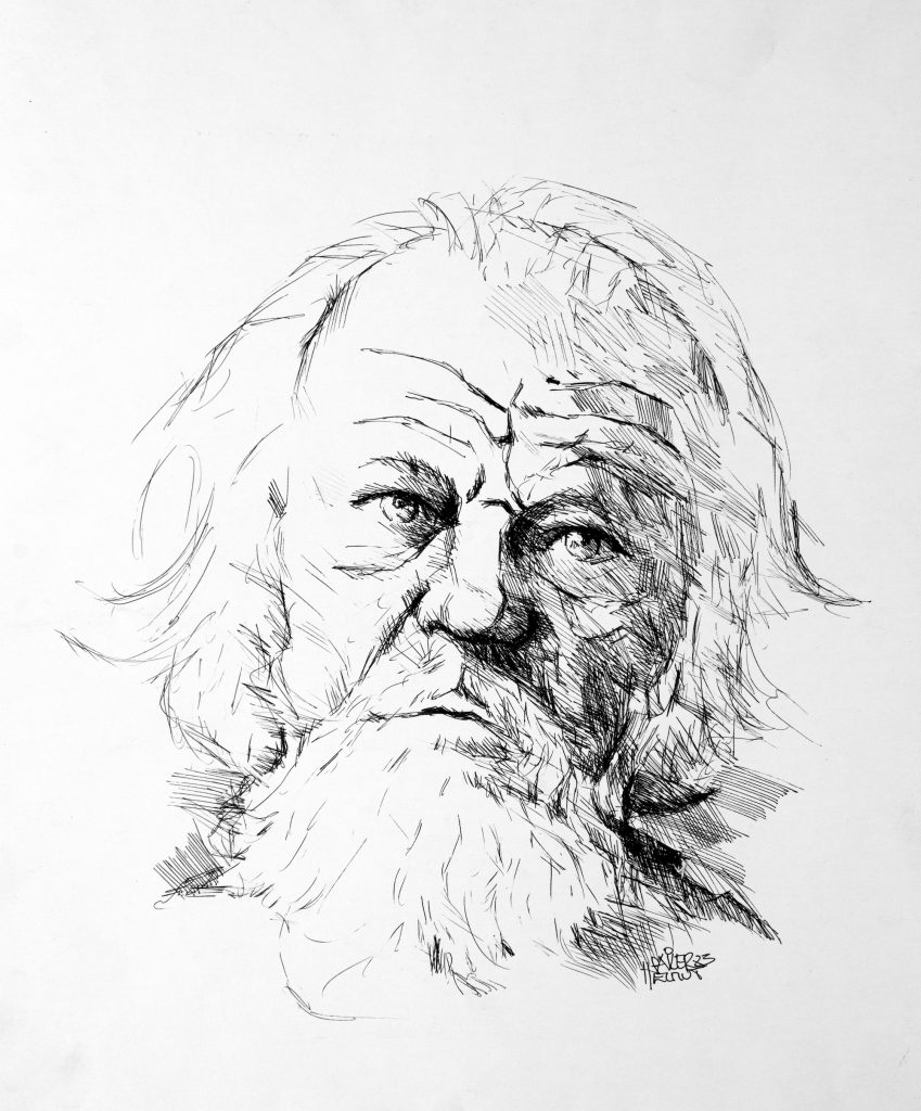 Prof. H. C. Berann, Tusche, Papier, 35 x 30 cm, 1983